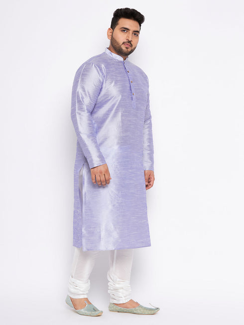Jashvi Men's Plus Size Lavender Silk Blend Kurta And White Pyjama Set